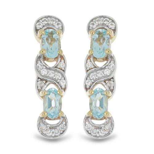 BUY STERLING SILVER NATURAL SKY BLUE TOPAZ WITH WHITE ZIRCON GEMSTONE EARRINGS 