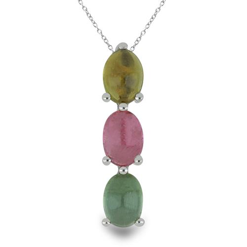 BUY NATURAL MULTI TOURMALINE GEMSTONE PENDANT IN STERLING SILVER