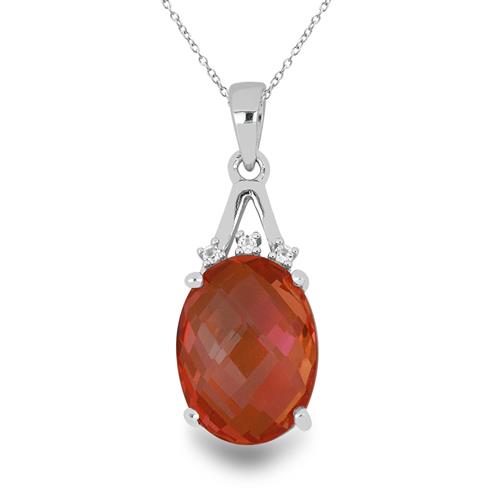 BUY STERING SILVER NATURAL PADPARADSCHA QUARTZ WITH WHITE ZIRCON GEMSTONE PENDANT