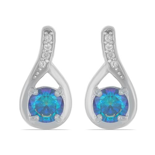 BUY STERLING SILVER NATURAL LONDON BLUE TOPAZ WITH WHITE ZIRCON GEMSTONE EARRINGS 