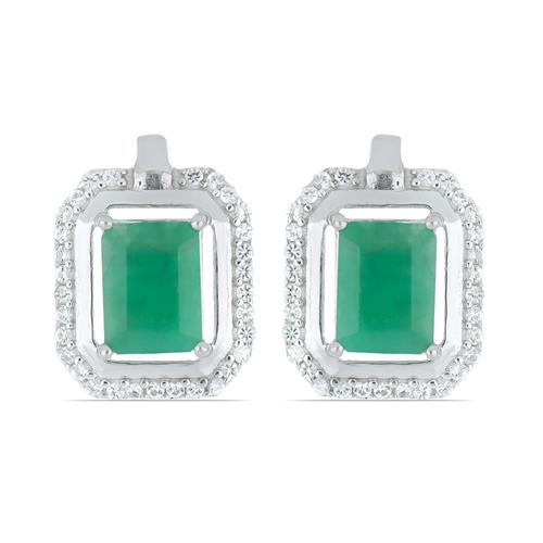 BUY STERLING SILVER NATURAL EMERALD WITH WHITE ZIRCON GEMSTONE EARRINGS