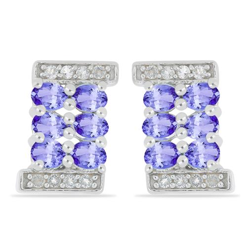 BUY NATURAL  TANZANITE WITH WHITE ZIRCON GEMSTONE EARRINGS IN STERLING SILVER