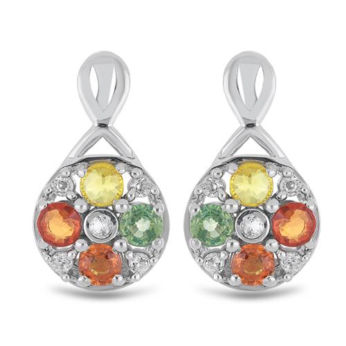 BUY MULTI TOURMALINE GEMSTONE CLUSTER EARRINGS IN 925 SILVER