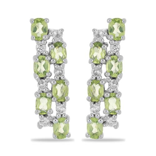 BUY STERLING SILVER NATURAL PERIDOT WITH WHITE ZIRCON GEMSTONE EARRINGS 