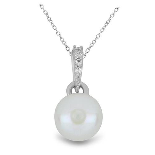 BUY STERLING SILVER NATURAL WHITE FRESHWATER PEARL WITH WHITE ZIRCON GEMSTONE PENDANT