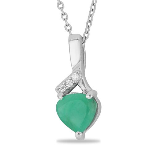 BUY STERLING SILVER NATURAL EMERALD WITH WHITE ZIRCON GEMSTONE CLASSIC PENDANT
