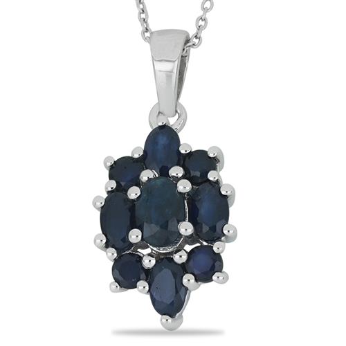 BUY 925 SILVER REAL BLUE SAPPHIRE GEMSTONE CLUSTER PENDANT