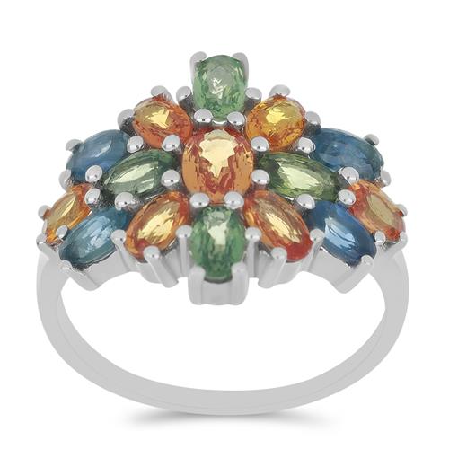 BUY NATURAL MULTI TOURMALINE GEMSTONE RING IN 925 SILVER