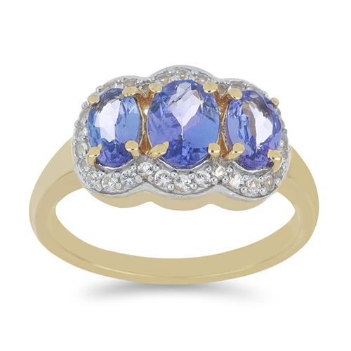 BUY REAL TANZANITE WITH WHITE ZIRCON GEMSTONE RING IN 925 SILVER 