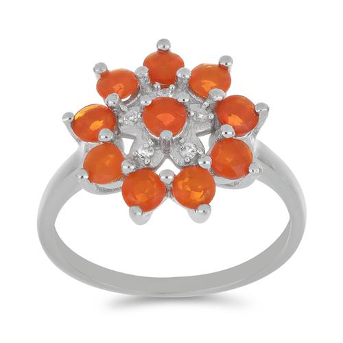 BUY STERLING SILVER ORANGE ETHIOPIAN OPAL WITH WHITE ZIRCON GEMSTONE RING