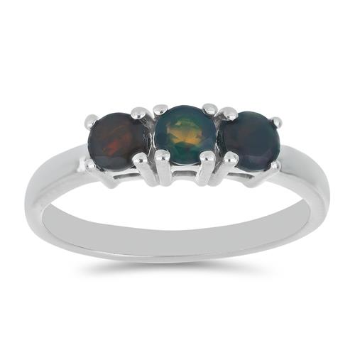 BUY STERLING SILVER NATURAL BLACK ETHIOPIAN OPAL WITH WHITE ZIRCON GEMSTONE RING