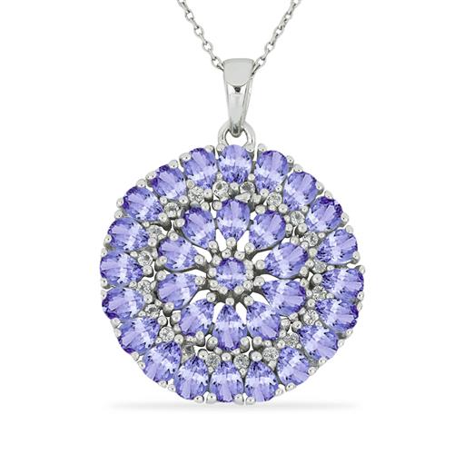 BUY NATURAL TANZANITE WITH WHITE ZIRCON GEMSTONE PENDANT IN STERLING SILVER 