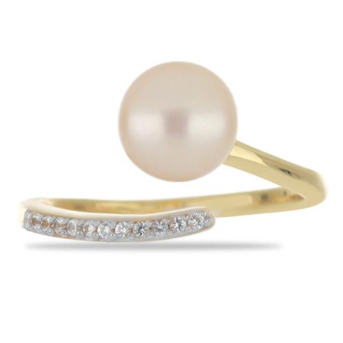 BUY NATURAL PEACH FRESHWATER PEARL WITH WHITE ZIRCON GEMSTONE RING