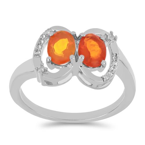 BUY 925 SILVER NATURAL ORANGE ETHIOPIAN OPAL WITH WHITE ZIRCON GEMSTONE RING