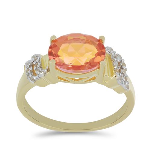 BUY 925 SILVER PADPARADSCHA QUARTZ WITH WHITE ZIRCON GEMSTONE RING