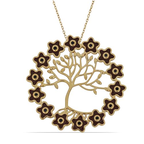 BUY STERLING SILVER NATURAL BLACK SPINAL GEMSTONE TREE DESIGN ENAMEL PENDANT