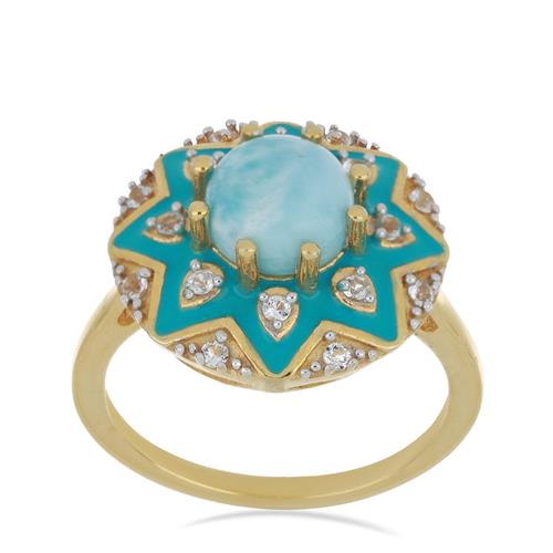 BUY NATURAL LARIMAR WITH WHITE ZIRCON GEMSTONE ENAMEL RING