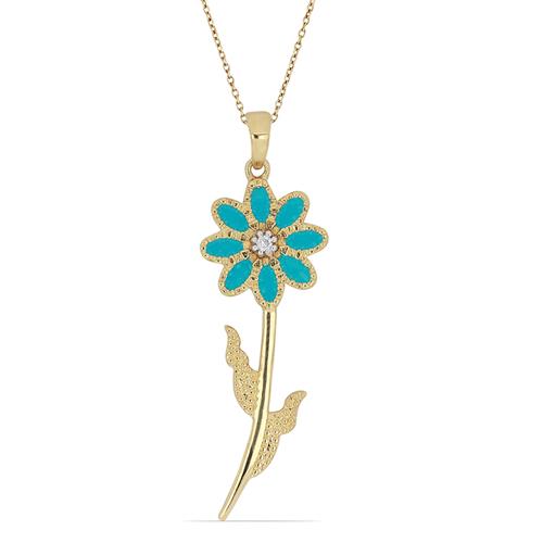 BUY NATURAL AFRICAN WHITE TOPAZ GEMSTONE FLORAL DESIGN ENAMEL PENDANT