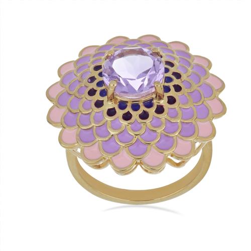 BUY 925 SILVER NATURAL BRAZILIAN AMETHYST GEMSTONE ENAMEL RING