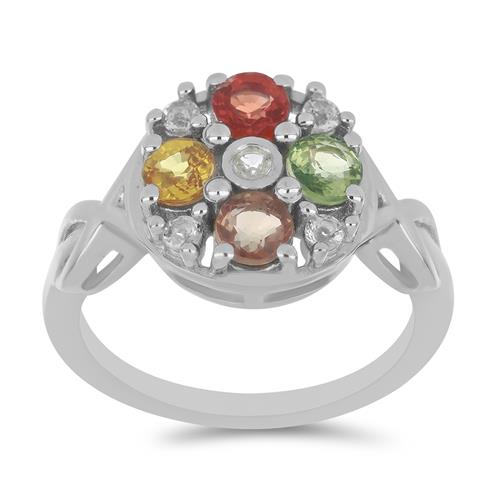 BUY MULTI SAPPHIRE GEMSTONE CLUSTER RING IN STERLING SILVER