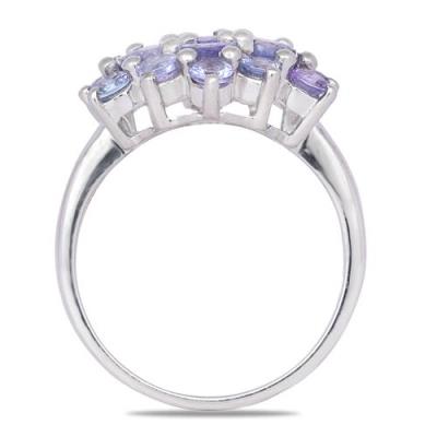 BUY NATURAL TANZANITE GEMSTONE CLUSTER RING IN 925 STERLING SILVER