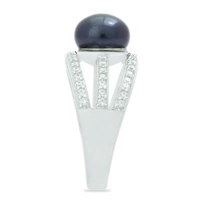 BUY STYLISH BLACK PEARL GEMSTONE  RING IN STERLING SILVER