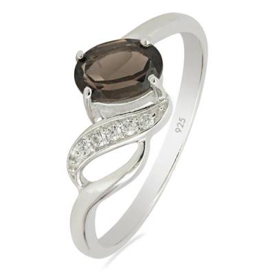 BUY 925 SILVER NATURAL SMOKY GEMSTONE CLASSIC RING