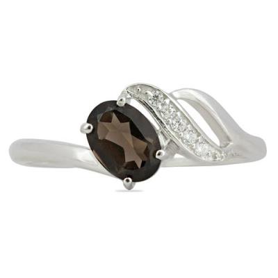 BUY 925 SILVER NATURAL SMOKY GEMSTONE CLASSIC RING