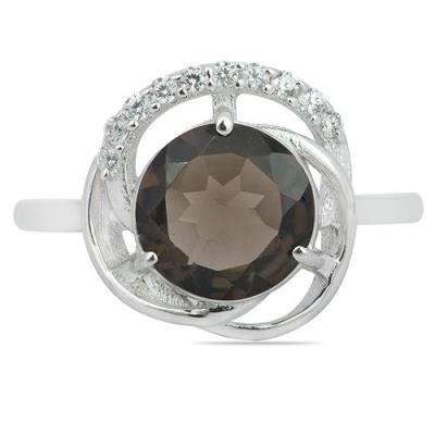 BUY NATURAL SMOKY GEMSTONE CLASSIC RING IN 925 SILVER