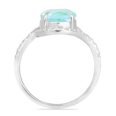 BUY NATURAL SWISS BLUE TOPAZ GEMSTONE HALO RING IN STERLING SILVER