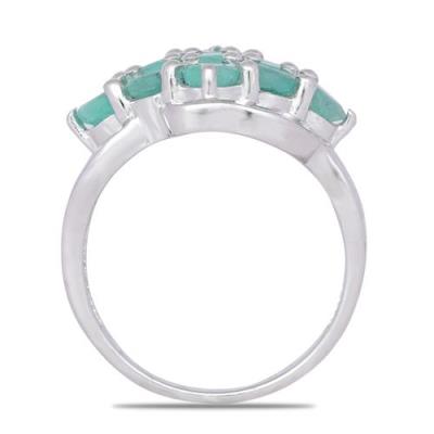 BUY STERLING SILVER REAL EMERALD GEMSTONE CLUSTER RING