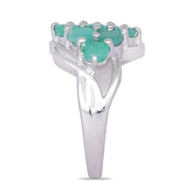 BUY STERLING SILVER REAL EMERALD GEMSTONE CLUSTER RING
