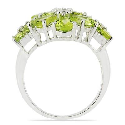BUY REAL PERIDOT GEMSTONE FLOWER RING IN STERLING SILVER