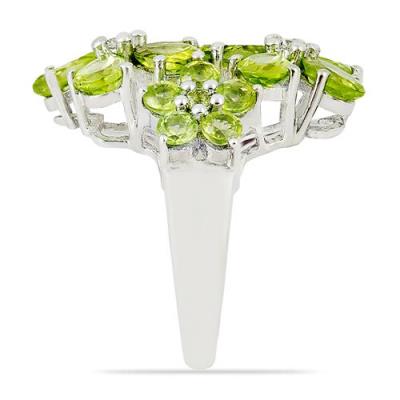 BUY REAL PERIDOT GEMSTONE FLOWER RING IN STERLING SILVER