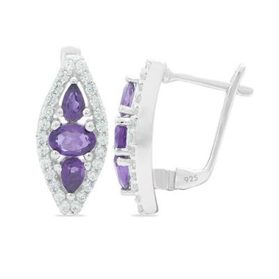 BUY 925 STERLING SILVER AFRICAN AMETHYST GEMSTONE EARRINGS