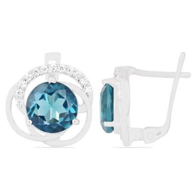 NATURAL LONDON TOPAZ GEMSTONE CLASSIC EARRINGS IN 925 STERLING SILVER – JEWELPIN