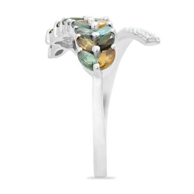 BUY NATURAL MULTI TOURMALINE GEMSTONE LEAF RING  IN 925 SILVER