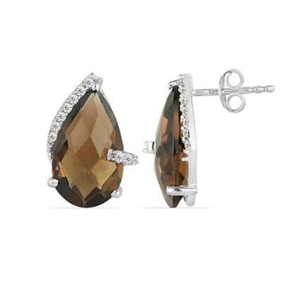 BUY STERLING SILVER REAL SMOKY GEMSTONE PEAR-SHAPED CLASSIC EARRINGS WITH CUBIC ZIRCONIA – JEWELPIN WHOLESALE