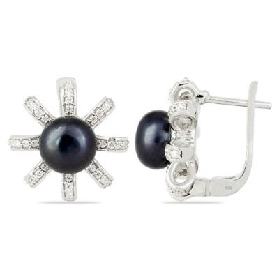 BUY 925 SILVER NATURAL BLACK PEARL GEMSTONE STYLISH  EARRINGS