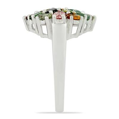 BUY 925 SILVER NATURAL MULTI TOURMALINE GEMSTONE CLUSTER RING