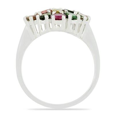 BUY 925 SILVER NATURAL MULTI TOURMALINE GEMSTONE CLUSTER RING
