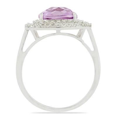 BUY STERLING SILVERT NATURAL PINK AMETHYST GEMSTONE HALO RING