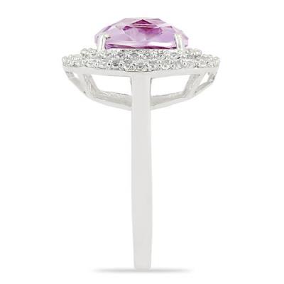 BUY STERLING SILVERT NATURAL PINK AMETHYST GEMSTONE HALO RING