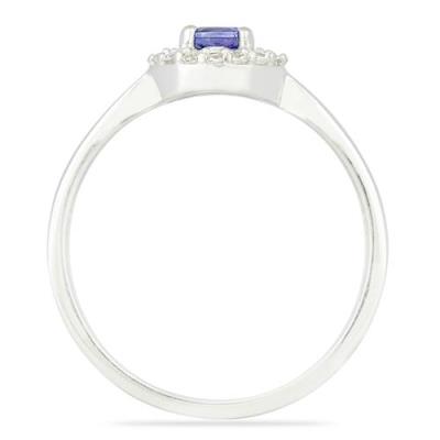 BUY REAL TANZANITE GEMSTONE HALO RING IN STERLING SILVER