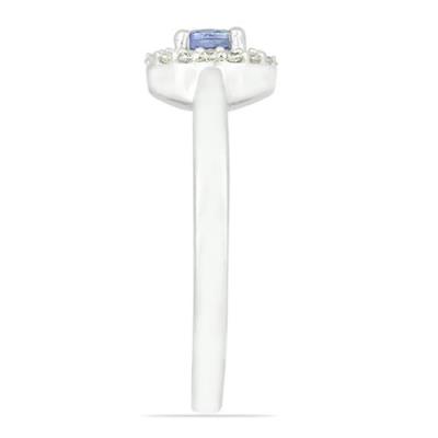 BUY REAL TANZANITE GEMSTONE HALO RING IN STERLING SILVER