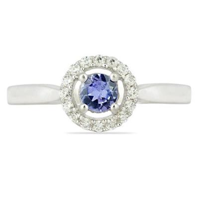 BUY REAL TANZANITE GEMSTONE HALO RING IN STERLING SILVER