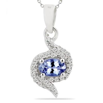 BUY 925 STERLING SILVER TANZANITE GEMSTONE HALO PENDANT
