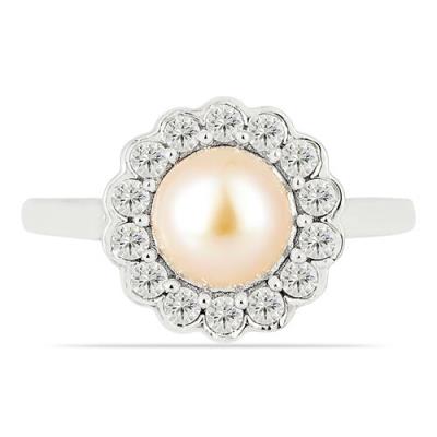 BUY NATURAL PEACH PEARL GEMSTONE RING IN STERLING SILVER