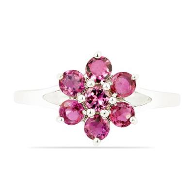 BUY STERLING SILVER NATURAL PINK TOPAZ GEMSTONE CLUSTER RING
