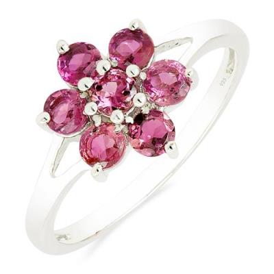 BUY STERLING SILVER NATURAL PINK TOPAZ GEMSTONE CLUSTER RING
